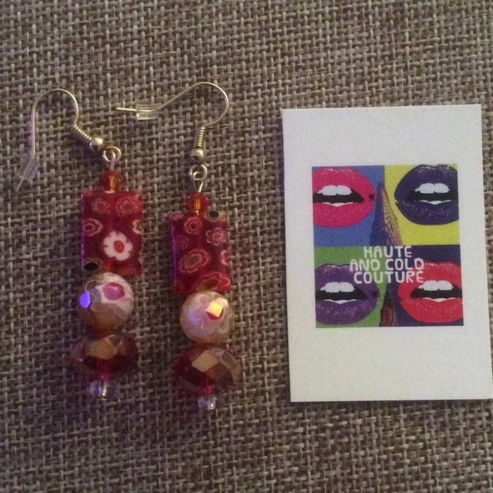 NEW Handmade Pierced Earring Red Venetian Glass
